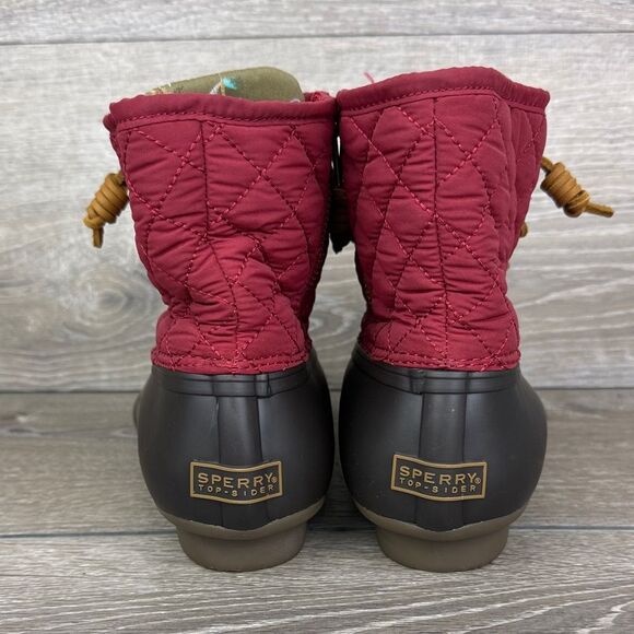 Sperry Top Sider Saltwater Women's Sz 10 Red Quilted Brown Rubber Duck Boots - Picture 4 of 12